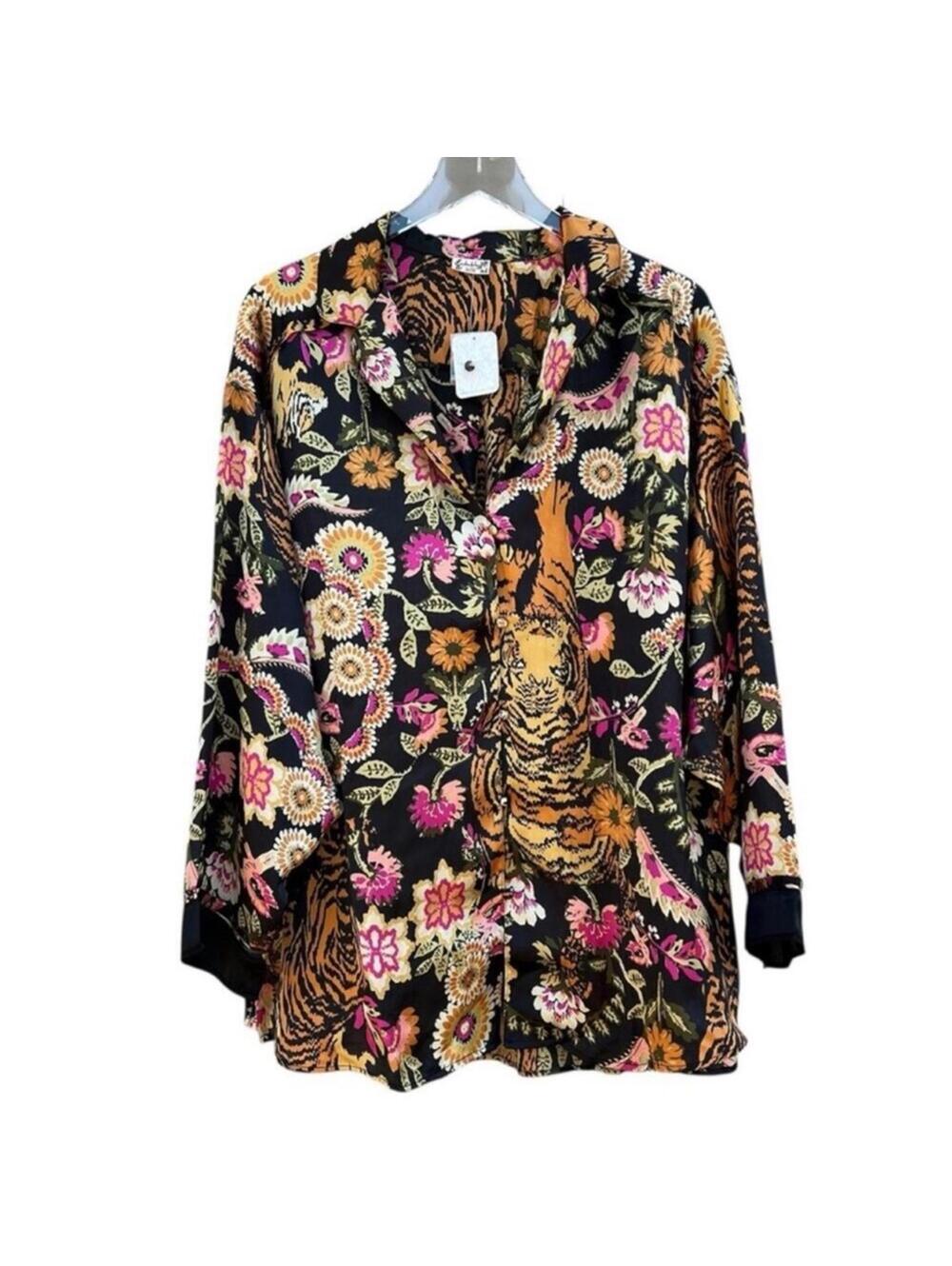 🆕 NWT FP Pajama SET Iron Combo Tiger Floral Print SILKY oversized XL Long Tall - Picture 6 of 16